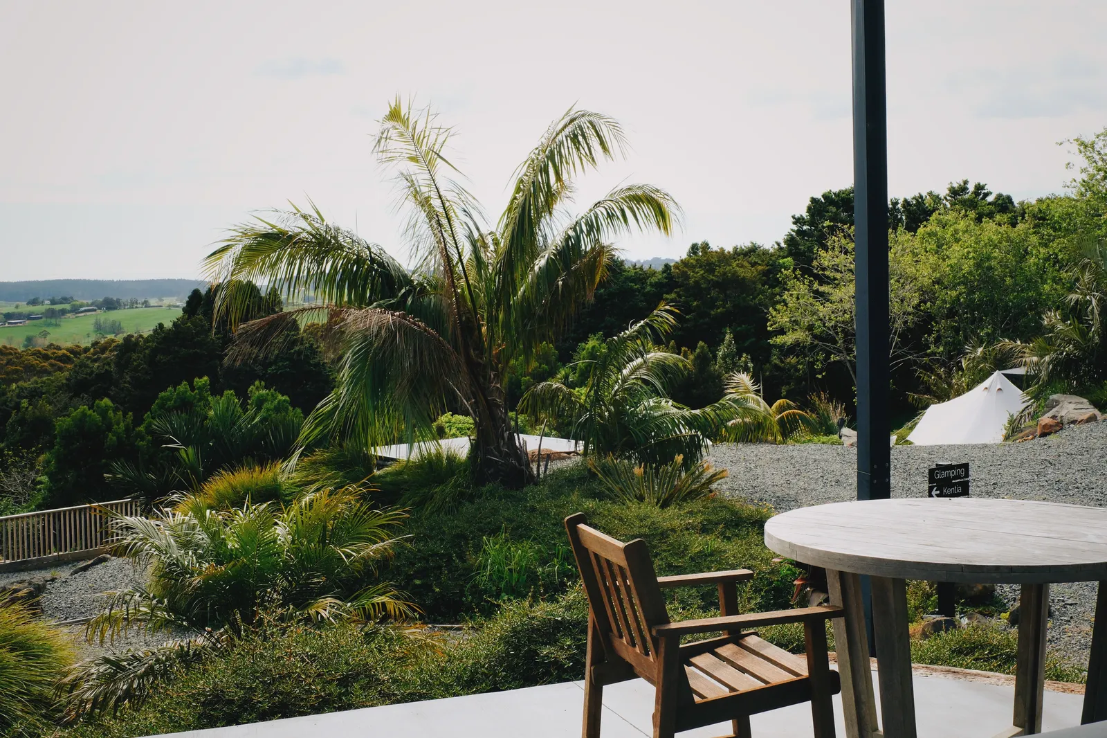 Eco pod deck with table and long views
