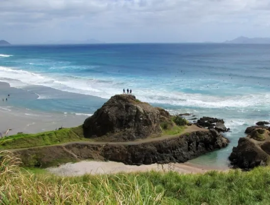 Rocky headland and coastline near the surf