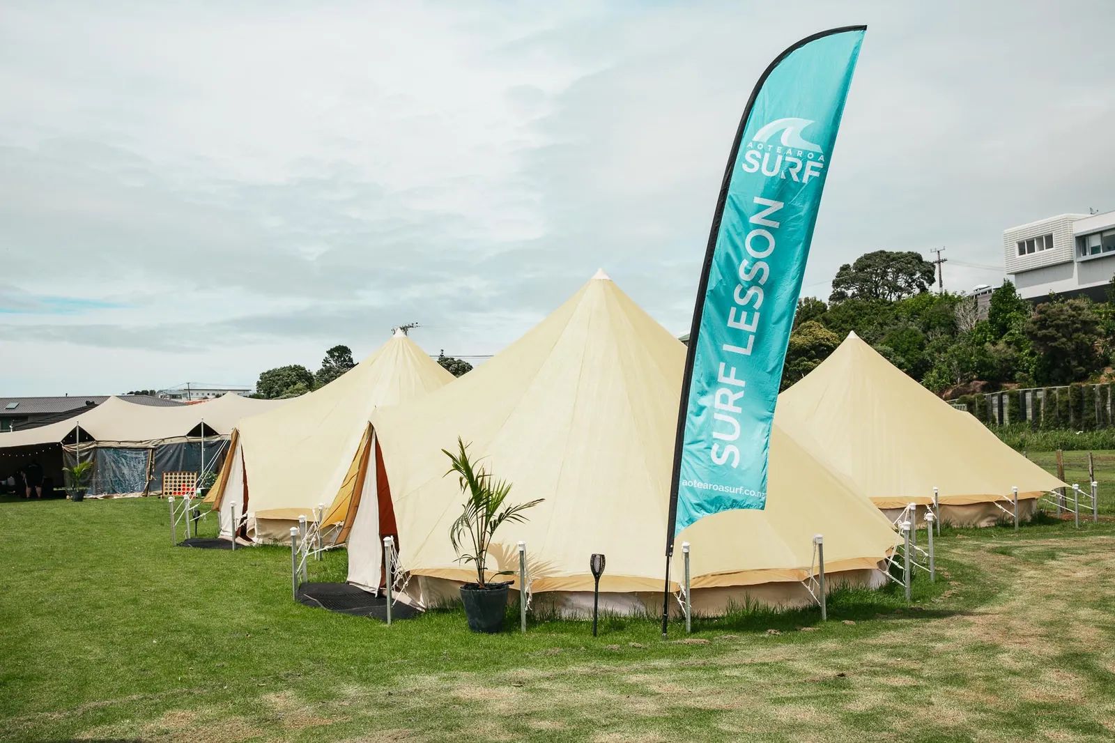 Teepee basecamp with the surf flag flying