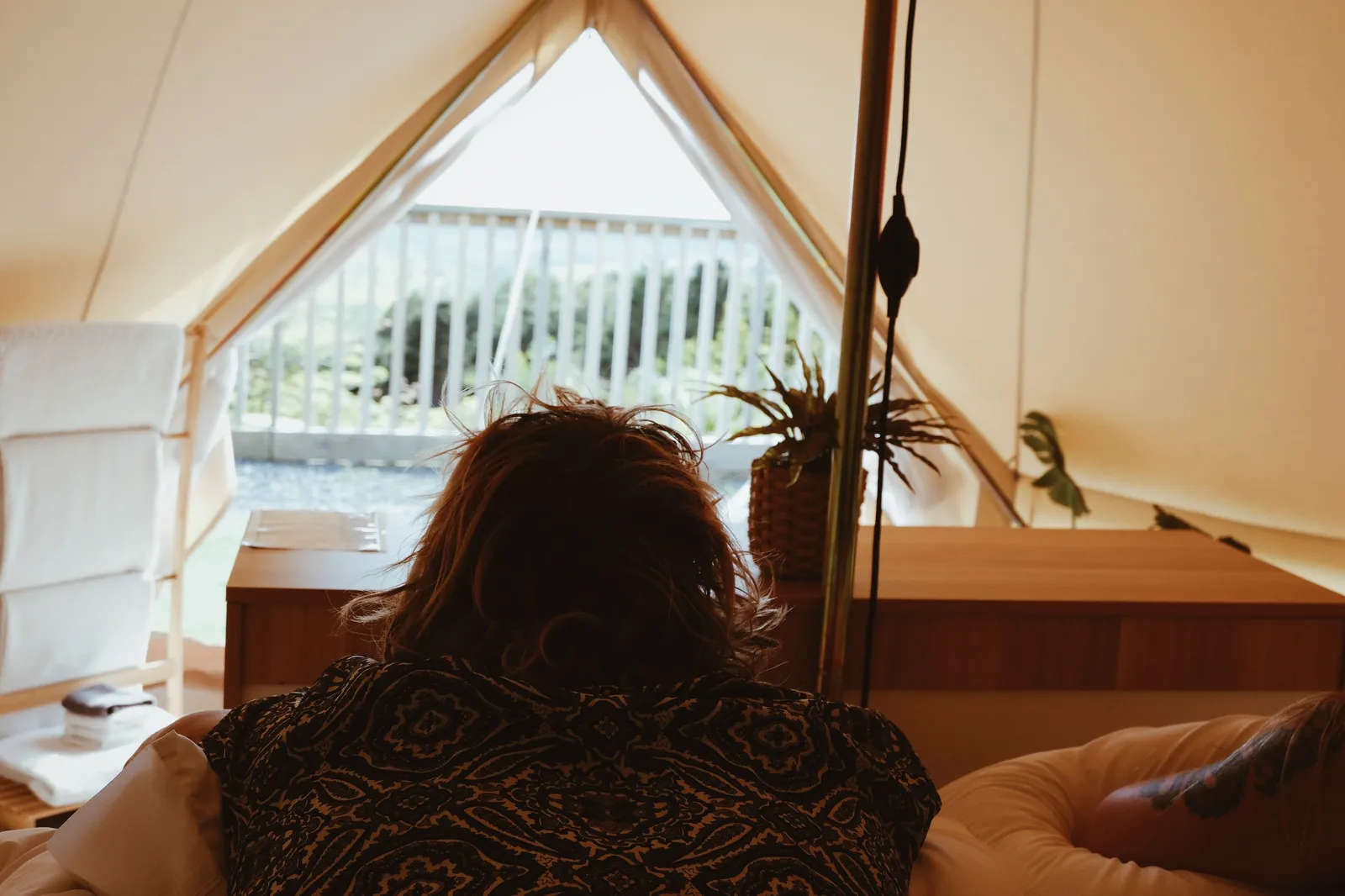 View from the teepee bed across the pond